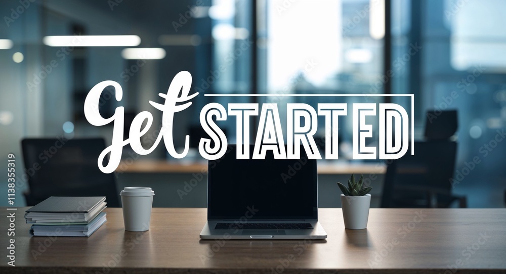 Get started lettering on blur corporate office background Stock ...