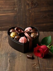 Wall Mural - heart shaped box with chocolates