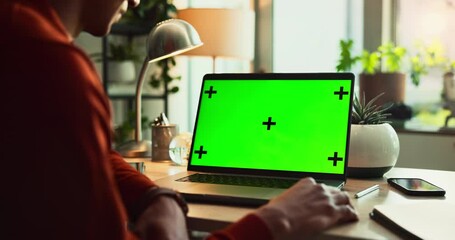 Aufkleber - Laptop, hands and green screen for mockup, tracking markers and branding as digital ux. Person, technology and connect with ui, network and internet for online, website and advertising in home office