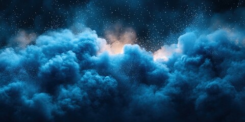 Poster - Dark swirling clouds illuminated by glowing blue light create an ethereal atmosphere in a nighttime setting