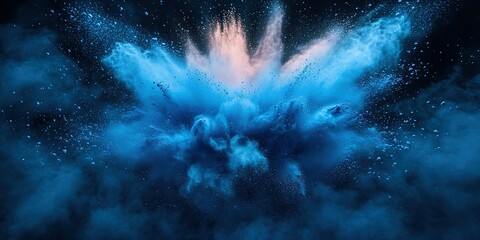 Poster - Vibrant blue explosion of color dispersing through dark surroundings at night