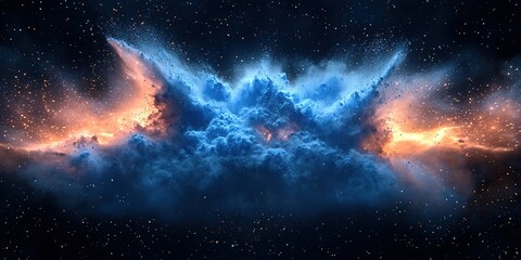 Poster - Spectacular cosmic explosion with bright blue and orange hues illuminating the night sky