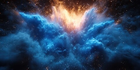 Poster - Stunning cosmic explosion with vibrant blue and orange hues illuminating the vastness of space