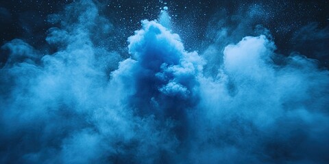Poster - Mysterious blue smoke clouds swirl and dance against a dark background, creating an ethereal atmosphere in a surreal setting