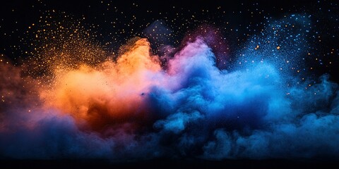Poster - Colorful smoke and dust explosion creates a vibrant display in dark surroundings