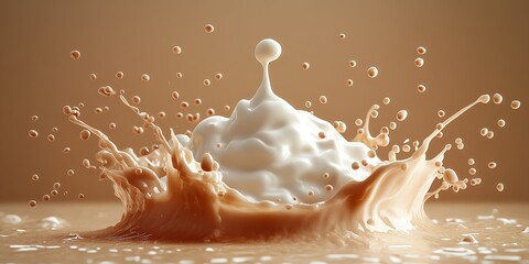 Poster - Milk splashing in the air creating an artistic texture against a neutral background during a creative food photography session