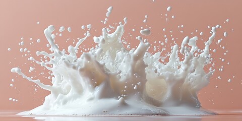 Poster - Splash of milk creating dynamic patterns against a soft pastel background in a still life arrangement