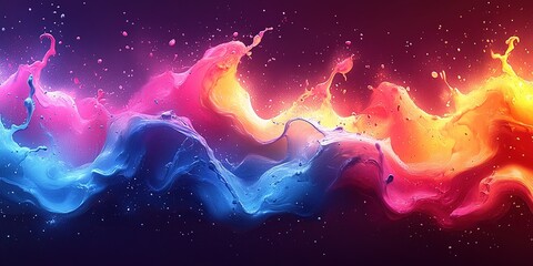 Poster - Vibrant abstract wave of colors in shades of blue, pink, and orange flowing against a dark backdrop