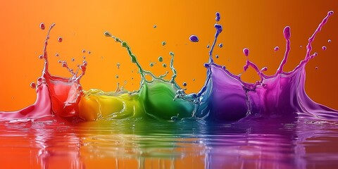 Poster - Colorful liquid splashes create a vibrant display against a warm gradient background