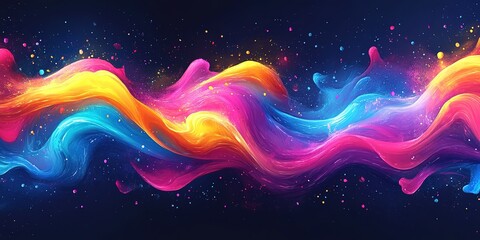 Poster - Vivid abstract wave of colors flowing across a dark background in a captivating artistic display of creativity
