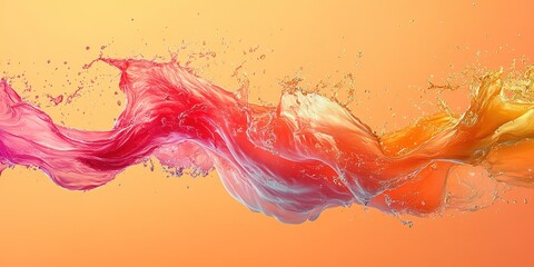 Poster - Colorful splash of vibrant fluid creating abstract shapes against a warm gradient background