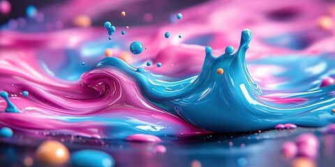 Poster - Bright colors create dynamic splashes in liquid art as droplets shimmer and swirl in vibrant harmony