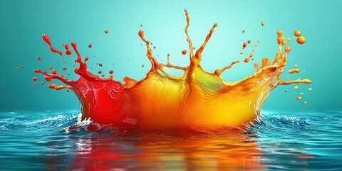 Poster - Vibrant splash of colored water creates a stunning visual display in a serene setting