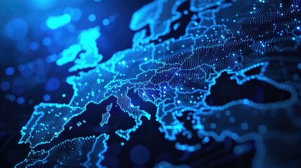 digital europe map visualization: futuristic infographic concept with abstract data network
