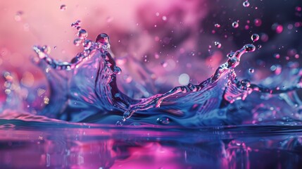 Wall Mural - Dynamic splash of pink and purple water with glittering droplets