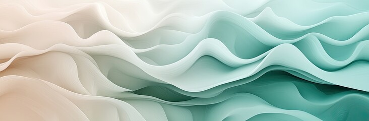 Poster - Abstract background with swirling liquid paint, soft pastel colors of teal green, cream beige, and white. The fluid lines. tranquility and luxury, backgrounds, web designs, posters, prints, packaging