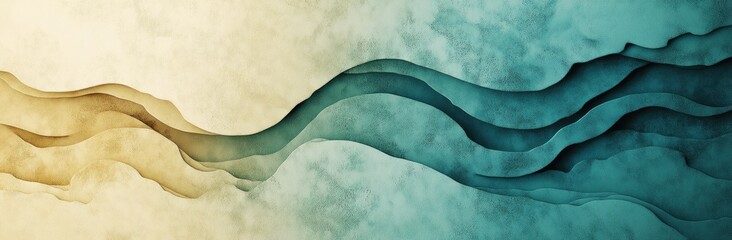 Poster - Abstract background with swirling liquid paint, soft pastel colors of teal green, cream beige, and white. The fluid lines. tranquility and luxury, backgrounds, web designs, posters, prints, packaging
