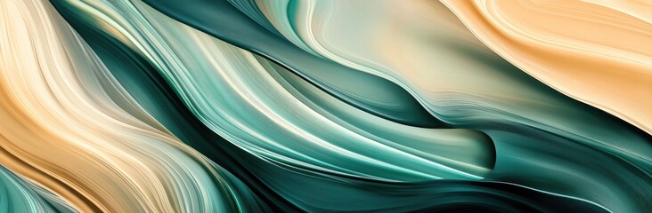 Wall Mural - Abstract background with swirling liquid paint, soft pastel colors of teal green, cream beige, and white. The fluid lines. tranquility and luxury, backgrounds, web designs, posters, prints, packaging