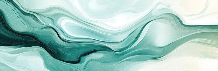 Poster - Abstract background with swirling liquid paint, soft pastel colors of teal green, cream beige, and white. The fluid lines. tranquility and luxury, backgrounds, web designs, posters, prints, packaging