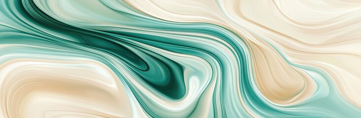 Poster - Abstract background with swirling liquid paint, soft pastel colors of teal green, cream beige, and white. The fluid lines. tranquility and luxury, backgrounds, web designs, posters, prints, packaging