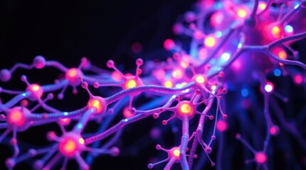 Poster - Vibrant neural network design with glowing nodes and connections in a striking color spectrum