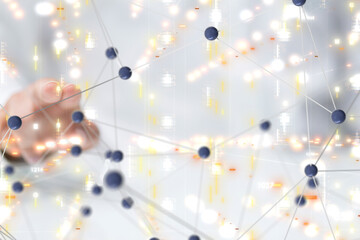 Poster - Neural network 3D illustration. Big data and cybersecurity