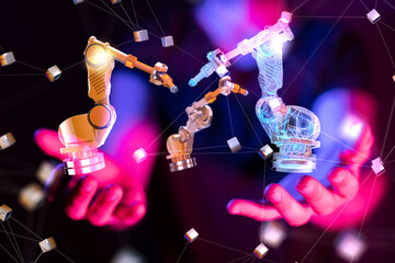 Poster - Neural network 3D illustration. Big data and cybersecurity