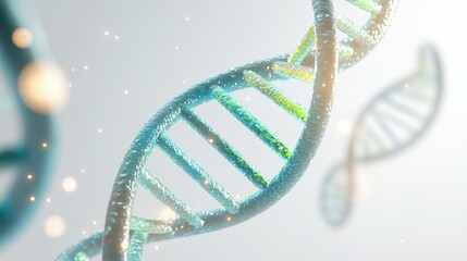 Poster - Rotating glowing dna helix digital laboratory 3d animation blue and green tones scientific visualization