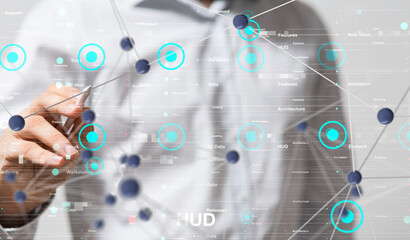 Poster - Neural network 3D illustration. Big data and cybersecurity