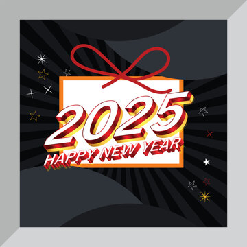 2025 Happy New year red and white color 3D numbers. design New year 2025 design template 