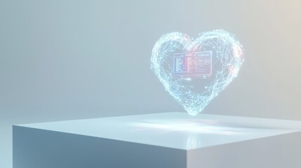 Poster - Ai diagnosis machine with glowing heart interface technology lab digital art futuristic close-up health concept