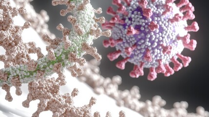 Poster - Detailed visualization of viral structure laboratory setting scientific microscopic view educational concept