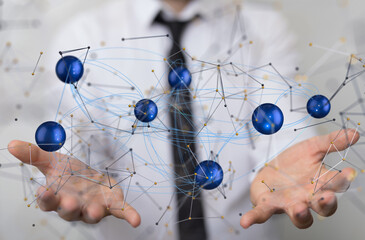 Fototapete - conference Digital Network and data concept 3d - neural network exposure digital