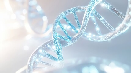 Poster - Dynamic dna double helix with glowing blue strands spinning in a scientific environment close-up view
