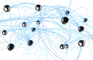 Poster - Global network. Blockchain. 3D illustration. Neural networks and artificial intelligence. Abstract  - connection