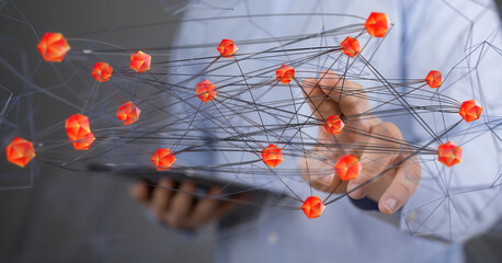 Fototapete - conference Digital Network and data concept 3d - neural network exposure digital