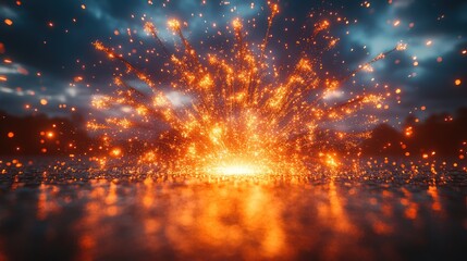 Aufkleber - A vibrant explosion of sparks and light against a dark, moody background.