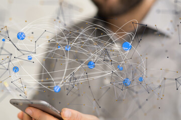 Poster - conference Digital Network and data concept 3d - neural network exposure digital