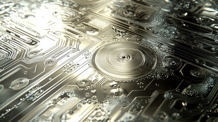Poster - Dynamic abstract metal circuit board design high-tech environment digital art close-up view futuristic concept