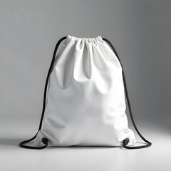 realistic drawstring bags with rope or nylon cord, modeled as a gym or sport sack template in a fabr
