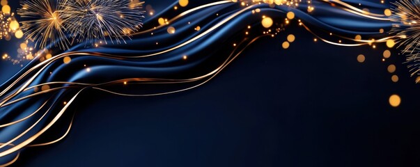 Poster - New Year Background, An elegant design featuring flowing lines and sparkling particles against a dark background, evoking a festive and celebratory atmosphere.
