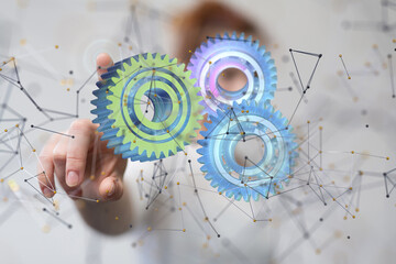 Poster - gear Technology background. Big data concept - neural network exposure digital