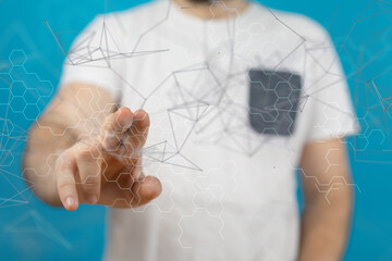 Fototapete - holding 3D rendering group of blue people - neural network exposure digital