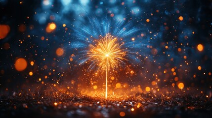 Aufkleber - A vibrant firework display illuminating a dark, sparkling background.