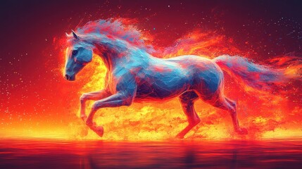 Aufkleber - A vibrant horse gallops through flames, showcasing a blend of energy and motion.