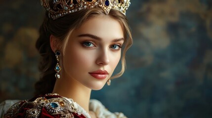 Poster - Elegant medieval queen wearing a jeweled crown and royal attire