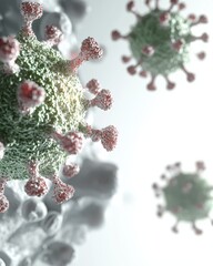 Poster - Virus replication process with multiple particles microscopic view scientific digital environment