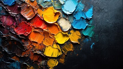 Poster - A vibrant palette of mixed paint colors on a textured black surface.