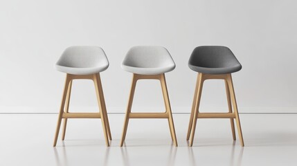 Wall Mural - Modern Wooden Bar Stools  Gray  White  Light Grey Upholstery