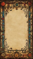 Poster - Ancient Ornate Parchment Frame Design Featuring Abstract Symbols